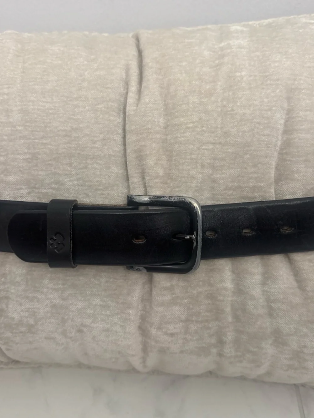 Men's Black Leather Belt with Brushed Metal Buckle